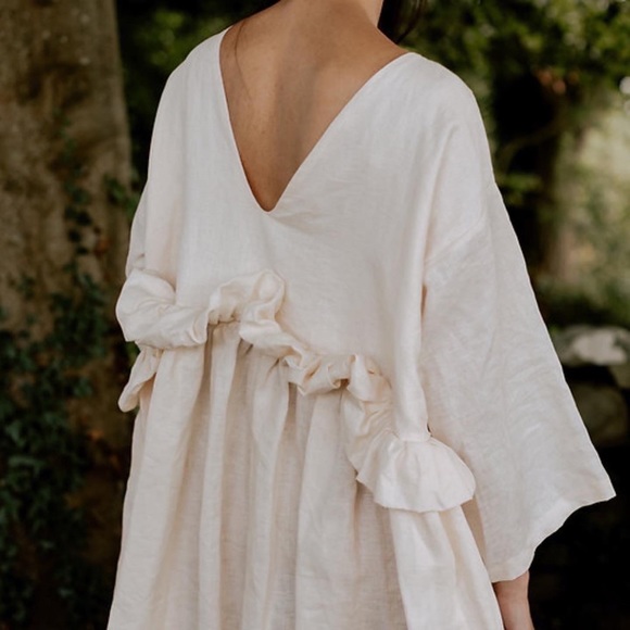 NEW Kindred of Ireland 100% Linen Ruffle Dress Mallow Small S/M - Picture 2 of 4